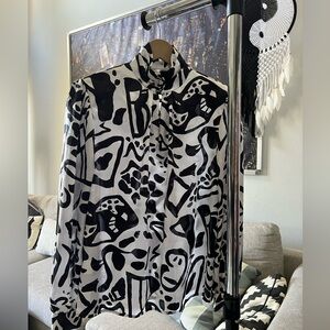 Lloyd Williams Black & White Abstract 80s Funky Blouse Sz 4